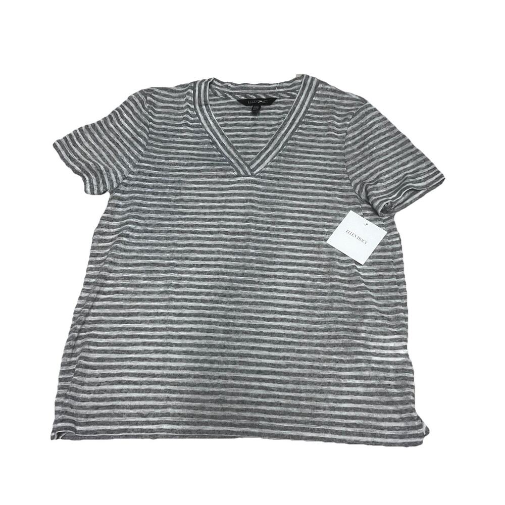 NWT Ellen Tracy Women's Soft Knit Crew Neck Sheer stripe V Neck Tank Top $59